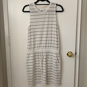 White with grey striped, pocket dress. Size S
